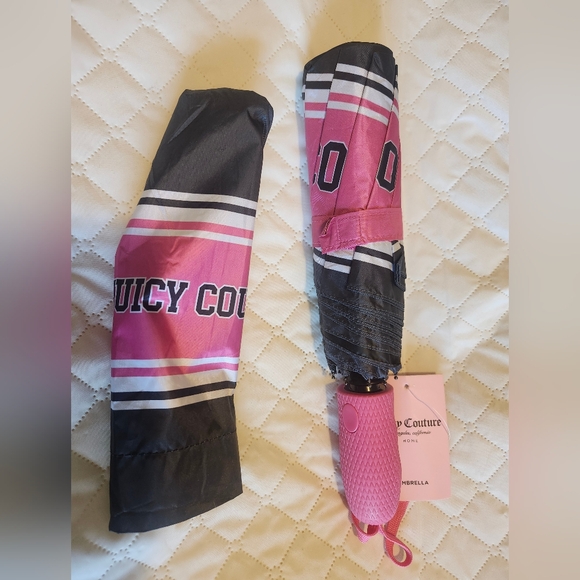 Juicy Couture Black and Pink Compact Umbrella - Picture 4 of 5